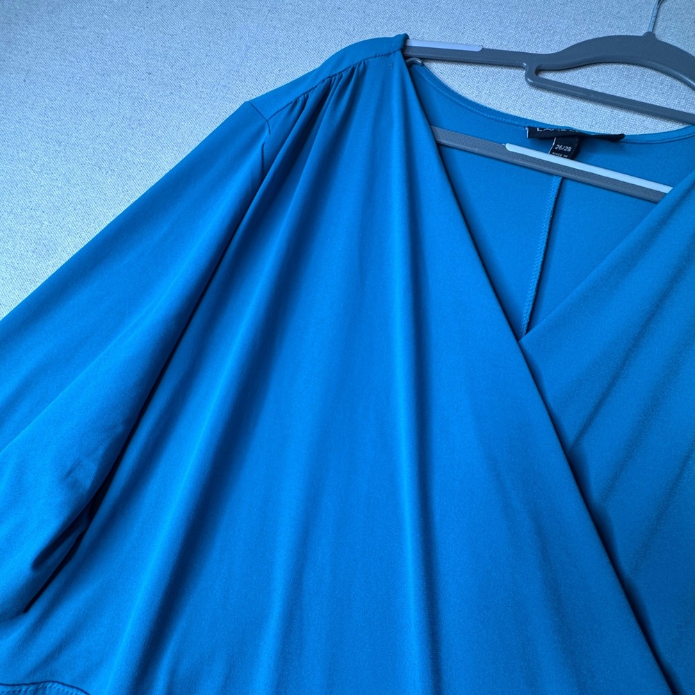 Lane Bryant Teal Blue Faux Wrap Maxi Dress 3/4 Sleeve Plus Size 26/28 Stretch